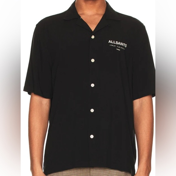 Allsaints Mens Black Underground London Button Down Short Sleeve Shirt NEW XL - Picture 6 of 16